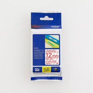 TZe 132 Red on Clear Tape 12mm web 1