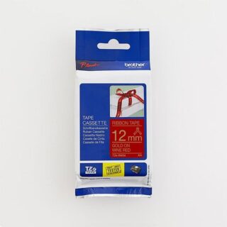 TZe RW34 Gold on Wine Red Ribbon Tape 12mm web